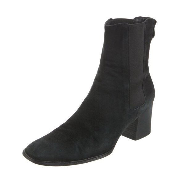 Gucci Authentic Solid Black Genuine Suede Leather Medium Heel Chelsea Boots 10 - Picture 2 of 9